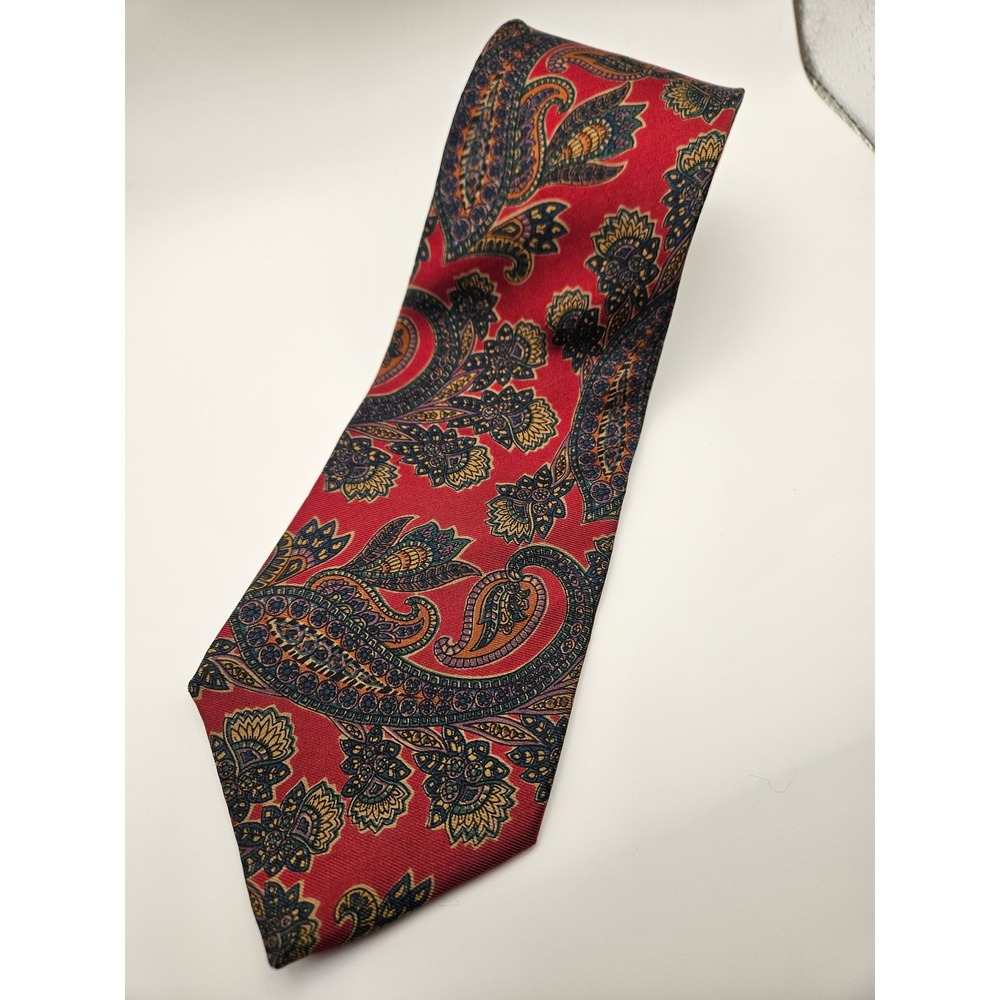 Rooster Tall Mans Tie Mens Extra Long Red Navy Blue Gold Silk Paisley Cravat USA